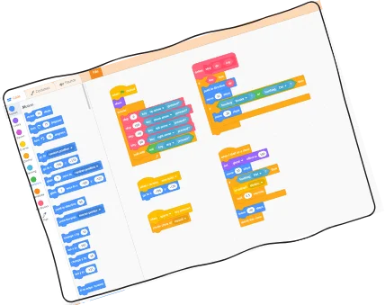 Beginner code concepts built from Scratch blocks