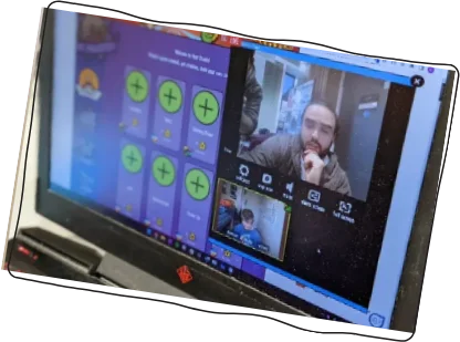 A live Game Dev Club session on screen, with the mentor on camera